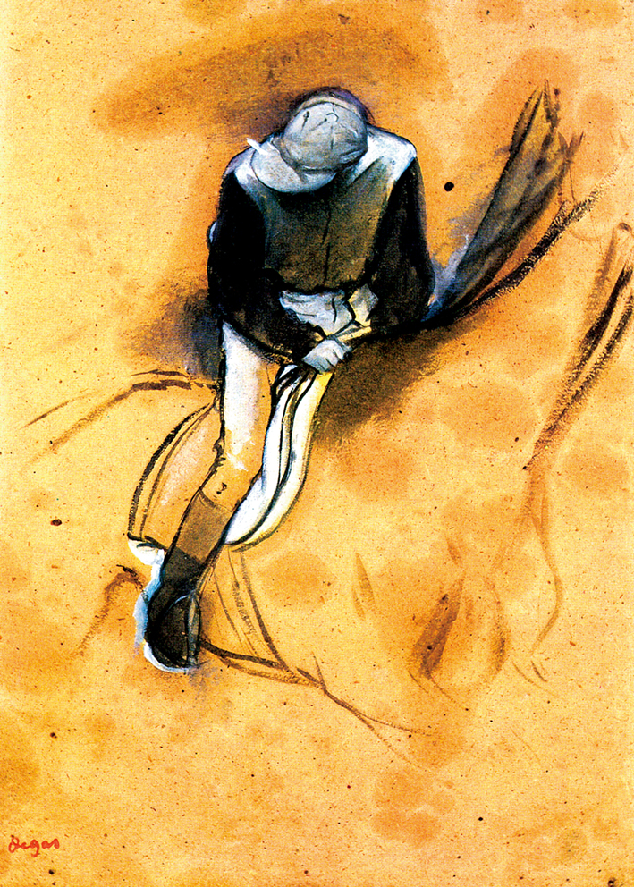  standing towards the front on a saddle